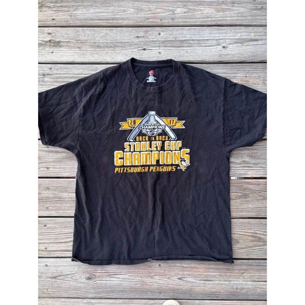 Heavy Cotton Hanes Pittsburgh Penguins Back to Back Stanley Cup Champs T-Shirt